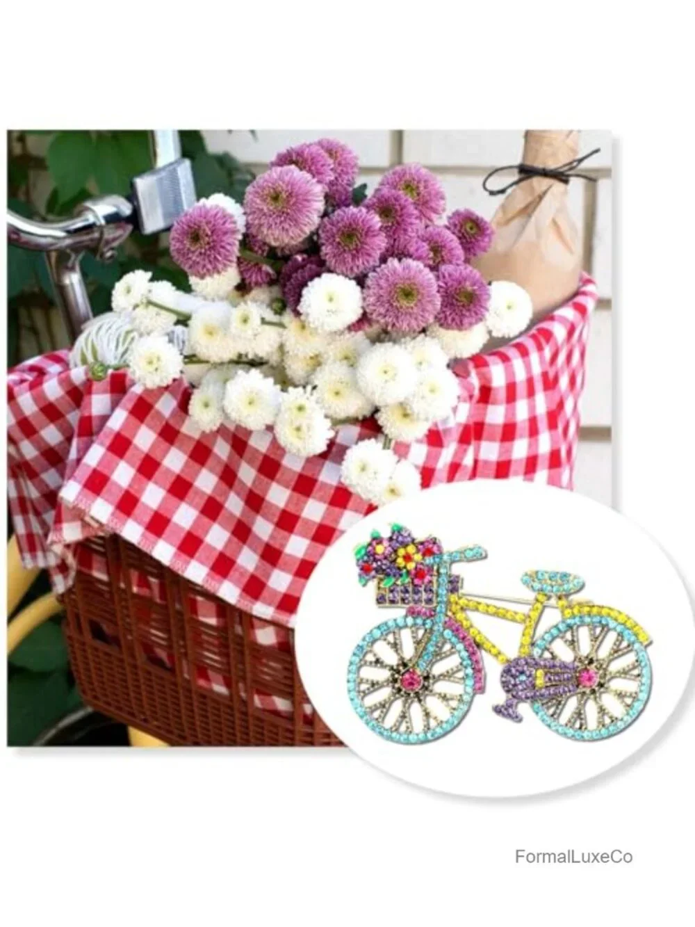 Vintage Bicycle Brooch Pin Rhinestone Brooch Elegant Gift for Women Girls